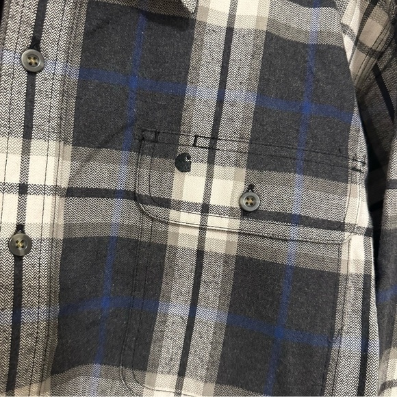 Carhartt Hubbard Flannel Shirt Long Sleeve Black White Blue Plaid Size L Men’s - Picture 7 of 12